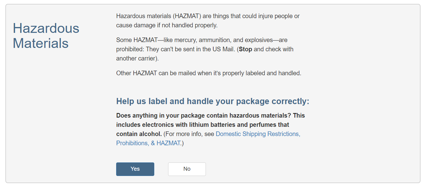 Confirming no hazardous material is being sent
