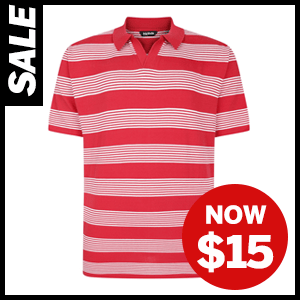 Red & White Striped Polo Shirt Now $15