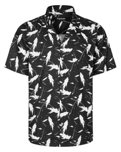 Bigdude Relaxed Collar Paint Brush Short Sleeve Shirt Black/White