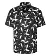 Thumbnail Black revere collar shirt with white brushstroke print, flat front view.