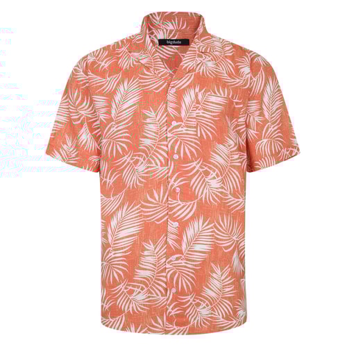 Bigdude Leaves Viscose Relaxed Collar Shirt Orange