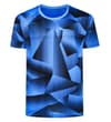 Thumbnail Blue geometric print active T-shirt, front view.