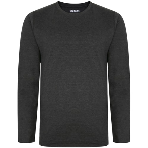 Charcoal marl long sleeve T-shirt, flat front view.