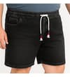 Thumbnail Black denim shorts worn, angled front view.