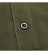 Thumbnail Close-up of button and pique fabric on dark khaki polo shirt.