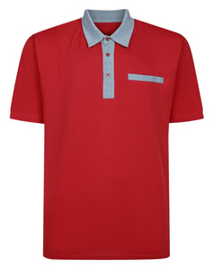Bigdude Contrast Jersey Polo Shirt Crimson Red