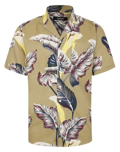 Bigdude Leaves Viscose Relaxed Collar Shirt Sand Tall