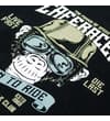 Thumbnail Born to Ride graphic print close-up on black T-shirt.