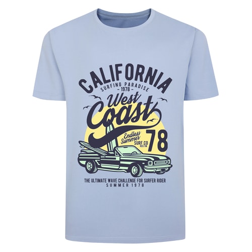 Light blue T-shirt with large California West Coast print.