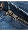 Thumbnail Close-up of the zip fly on blue stone wash jeans.