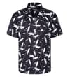 Thumbnail Front view of black short sleeve shirt with white brush print.