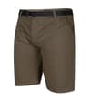 Thumbnail Dark olive chino shorts angled front view with black D-ring belt.