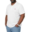 Thumbnail White polo shirt worn with jeans, angled front view.