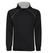 Thumbnail Black zip-up hoody with contrast raglan piping, front view.