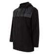 Thumbnail Black hooded fleece jacket, angled front view.