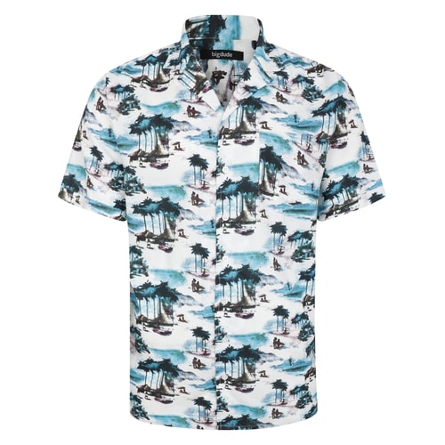 Bigdude Tropical Island Viscose Relaxed Collar Shirt White