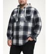 Thumbnail Grey and black checked hooded flannel shirt worn front view.