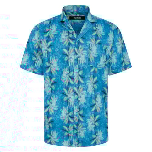 Bigdude Palms Viscose Relaxed Collar Shirt Blue Tall
