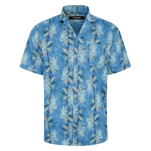 Bigdude Palms Viscose Relaxed Collar Shirt Blue
