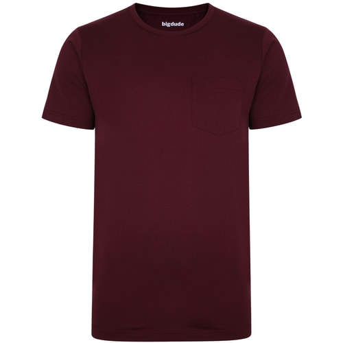 Bigdude Plain Crew Neck T-Shirt With Pocket Burgundy