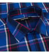 Thumbnail Close-up of blue checked shirt collar detail.