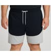 Thumbnail Navy shorts with grey marl hem panels shown on model.
