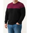 Thumbnail Model wearing black and burgundy colour block sweatshirt.