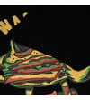 Thumbnail Close-up of the burger graphic on the black T-shirt.