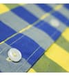 Thumbnail Close-up of button placket on yellow and blue checked shirt.