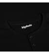 Thumbnail Black henley T-shirt collar close-up with two buttons.