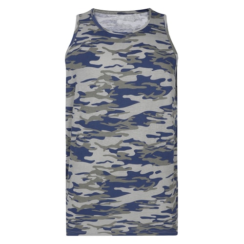Khaki camouflage tank top front view.