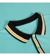 Thumbnail Close-up of black collar with striped tipping on turquoise polo.
