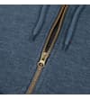 Thumbnail Close-up of dark denim hoody zip and hood drawstrings.
