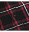 Thumbnail Close-up of button placket on burgundy checked shirt.