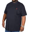 Navy short sleeve polo shirt with red chest embroidery.