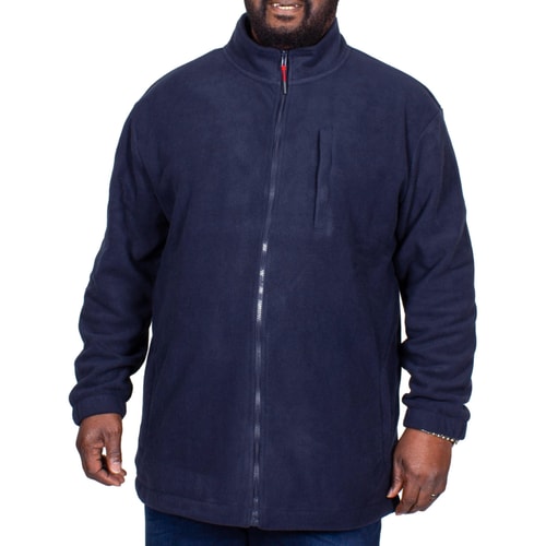 Bigdude navy fleece jacket alternate front view on model.