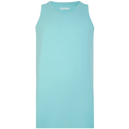 Turquoise tall tank top, front view.