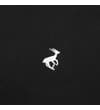 Thumbnail White embroidered chest logo on black polo fabric.