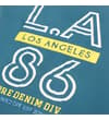 Thumbnail Close-up of petrol T-shirt LA 86 Los Angeles front print.