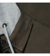 Thumbnail Close-up of olive overshirt collar and grey hood.