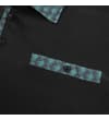 Thumbnail Close-up of faux chest pocket with patterned trim and button.
