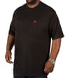 Thumbnail Black tall T-shirt worn, with chest pocket and red logo.