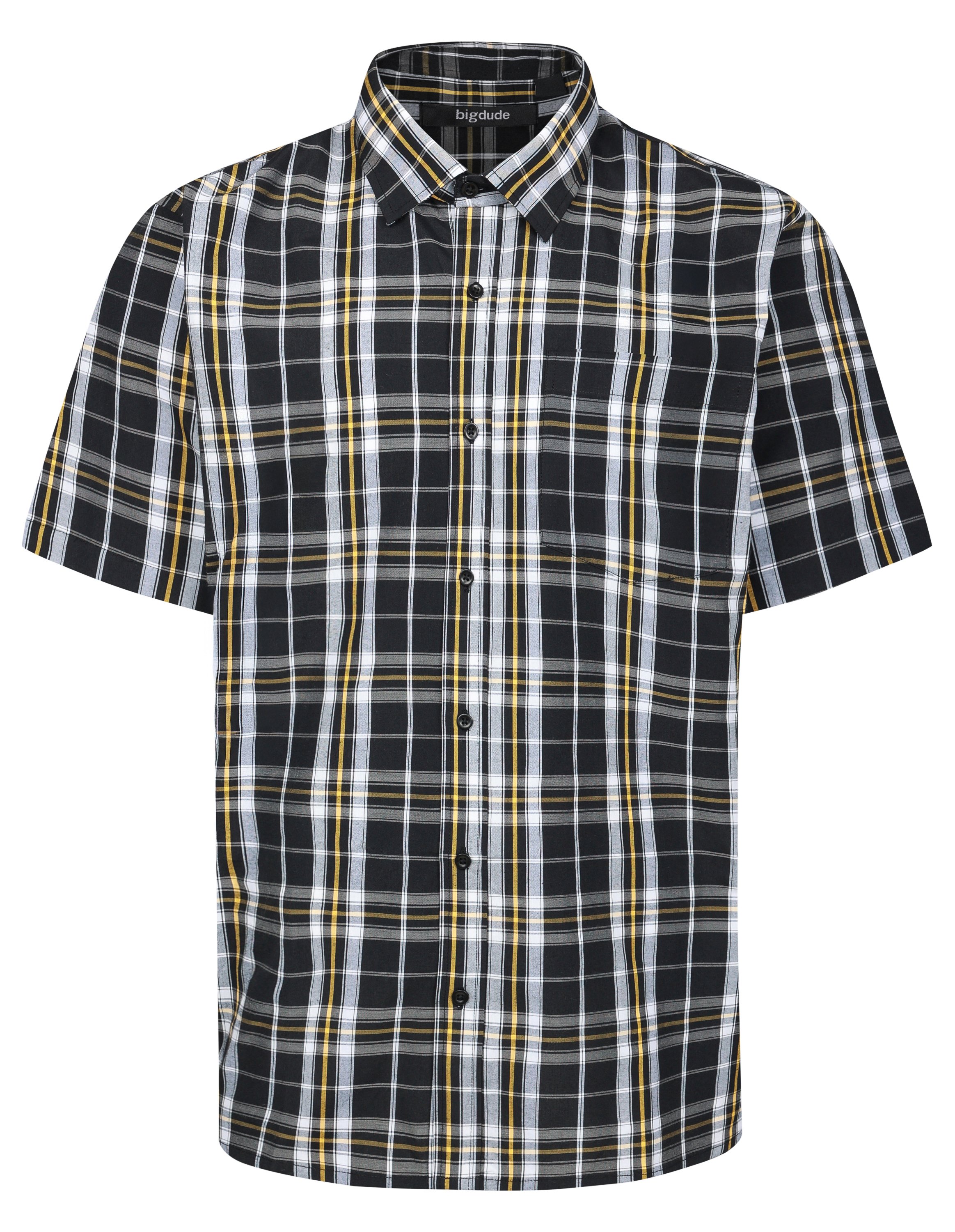 Bigdude Checked Poplin Short Sleeve Shirt Turquoise/Black | BigDude
