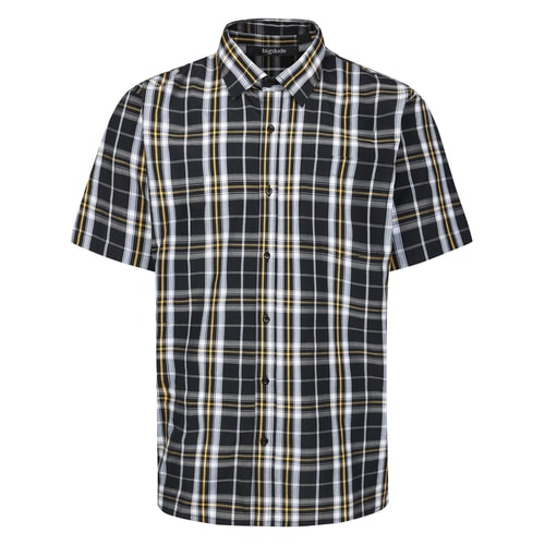 Bigdude Open Collar Checked Short Sleeve Poplin Shirt Black