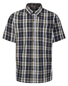 Bigdude Open Collar Checked Short Sleeve Poplin Shirt Black
