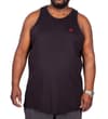 Thumbnail Black crew neck tank top with red logo, alternate front view.