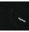 Thumbnail Close-up of the black crew neck collar and inner logo.