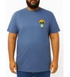 Thumbnail Model wearing denim marl T-shirt with small skull chest print.