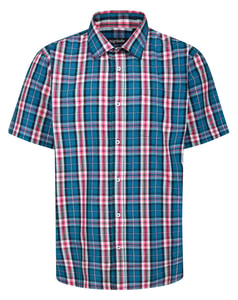 Bigdude Open Collar Checked Short Sleeve Poplin Shirt Blue Tall