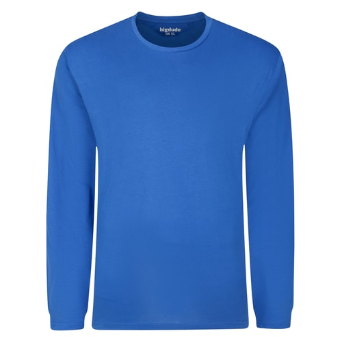 Royal blue long sleeve T-shirt, front view.
